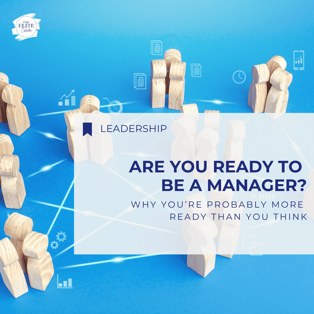 Title - Are you ready to become a manager with a blue background.